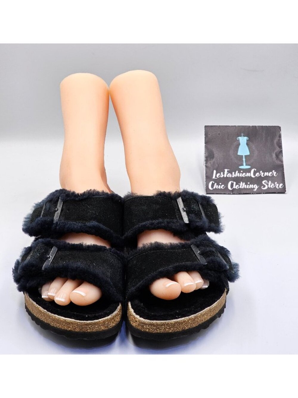 Birkenstock Women's Black Suede Leather Shearling Arizona Sandals Size 8 2706 - Picture 9 of 16